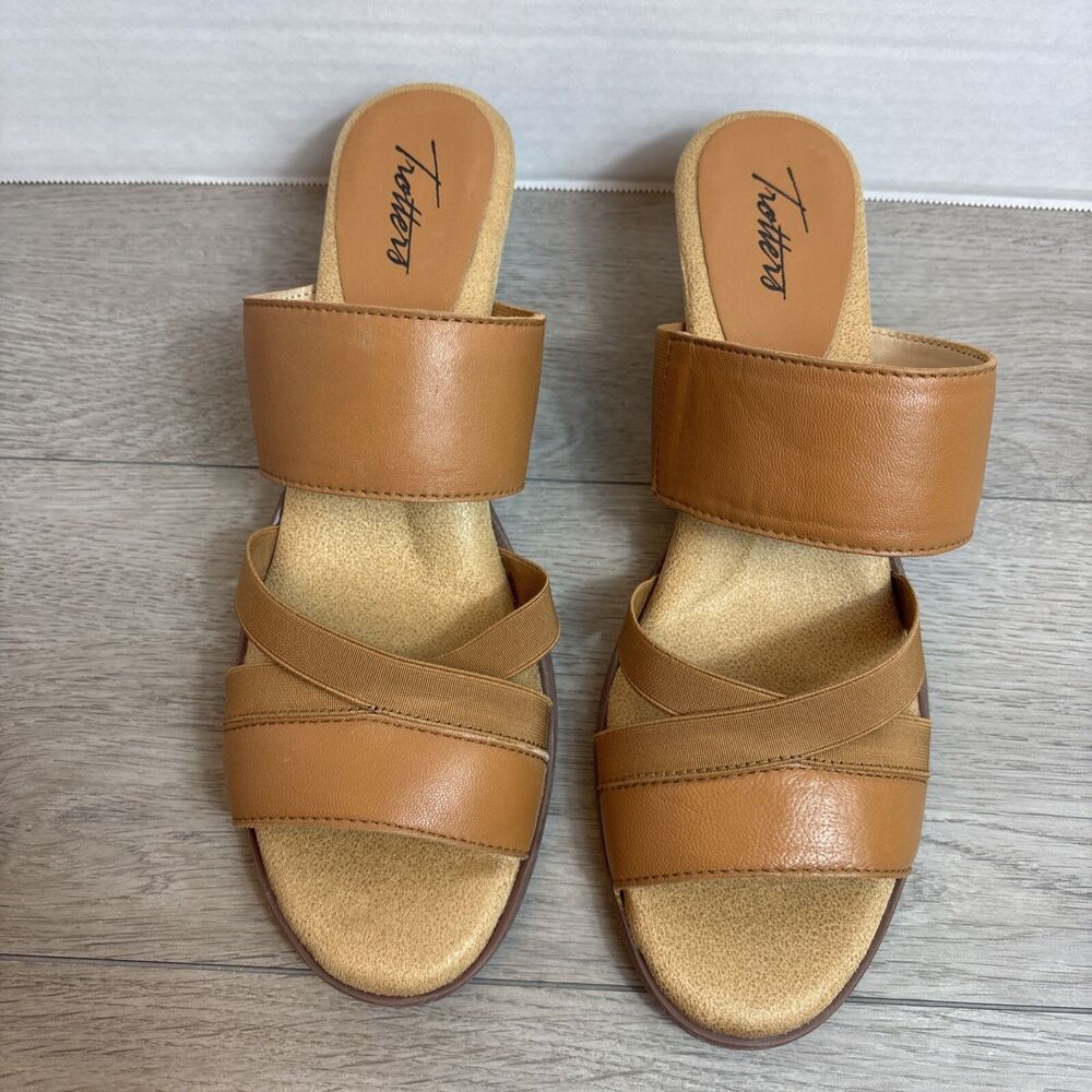 Trotters Womens Maxine Tan Brown Leather Mule Sandals Shoes 10 Narrow Sandal